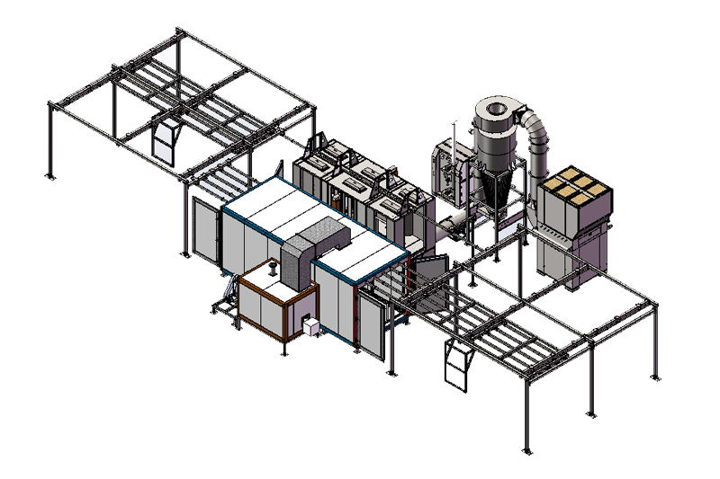 Semi-automatic powder coating line